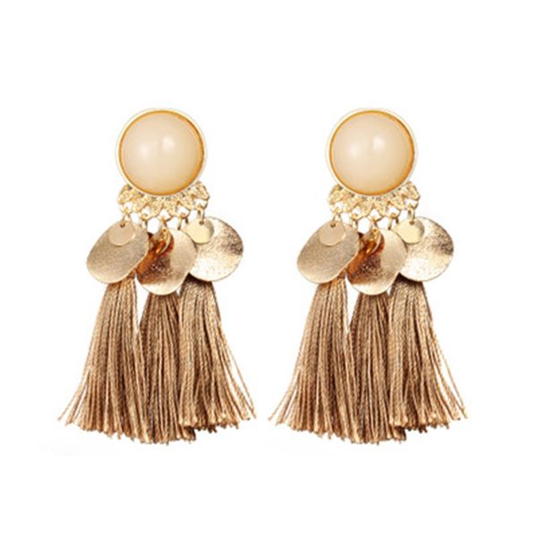 

new fashon wedding party earrings for women bohemian gold sequins acrylic beads cotton fringe earring long tassel jewelry hz, Silver