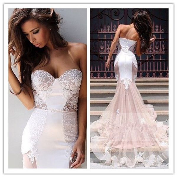 

Charming Lace Mermaid Prom Dresses Baby Pink Sweetheart Sheer Illusion Long Evening Gown Red Carpet Gowns Formal Celebrity Gowns Sweep Train