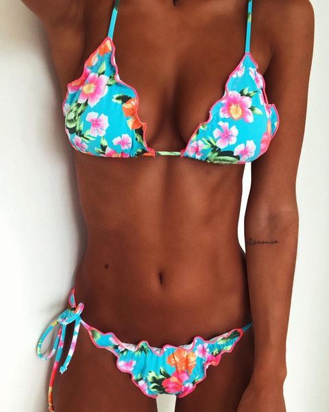 

new design bandage womens bikini set floral printed swimwear for beach vocation swim wear s m l