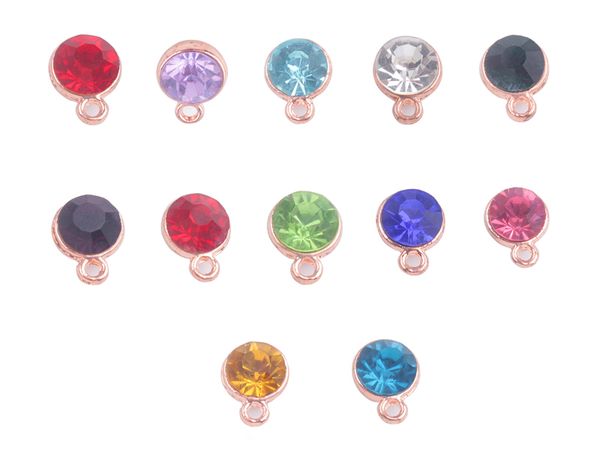 

24pcs assorted of rose gold color base rhinestone birthstone charms, Bronze;silver