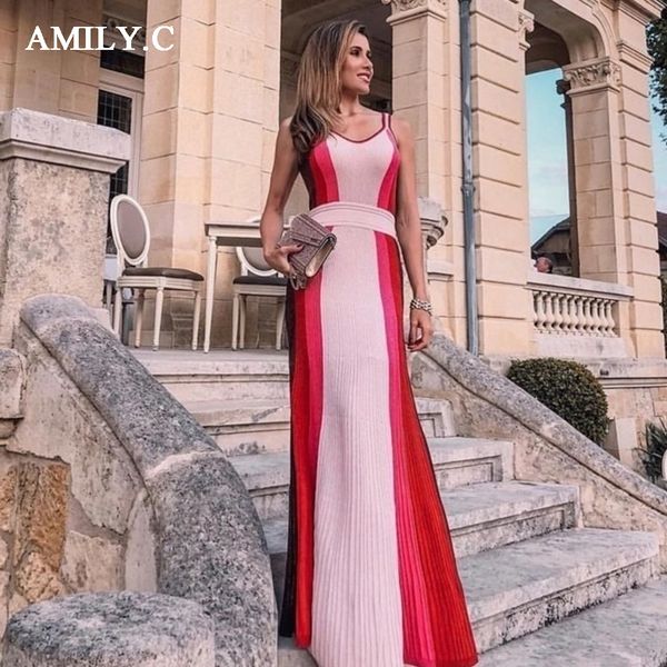 

new 2018 autumn pleated dress women fashion colorblock pink stripe long knit dress sling v-neck long, White;black