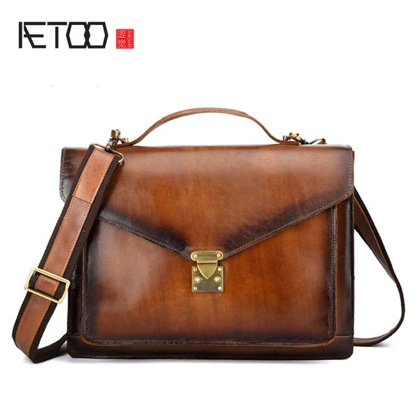 

aetoo new retro leather handbag casual shoulder bag hand-brushed first layer leather men's business briefcase
