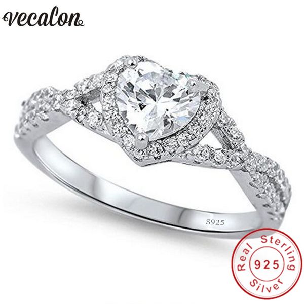

vecalon heart shape 100% soild 925 sterling silver ring 0.5ct sona 5a zircon cz engagement wedding band rings for women men gift, Slivery;golden