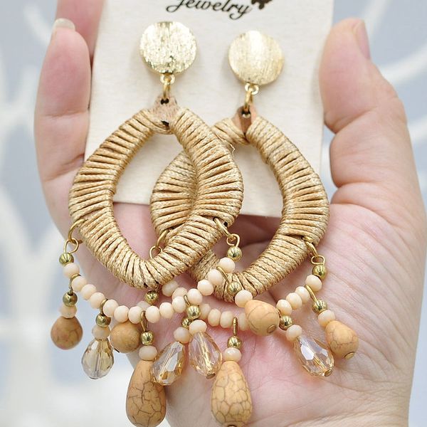 

wsn4-4 handmade vintage tassel long dangle earrings for women wedding earrings luxury natural weaving fashion party, Silver