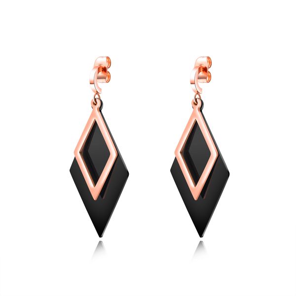 

new fashion women double rhombus dangle earrings rose gold black female earring accessories 36mm length jewelry party ge448, Silver