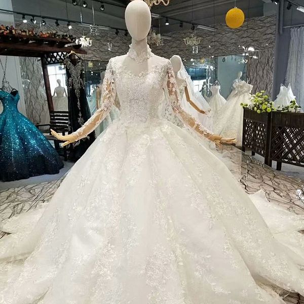 

2019 последние чешские свадебные платья с высоким воротом иллюзия декольте с длинным рукавом тюля зашнуровать назад ручной работы 3d цветочн, White