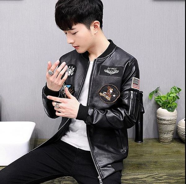 

spring new trend men's motorcycle leather jacket leather jackets youth coat, Black;brown