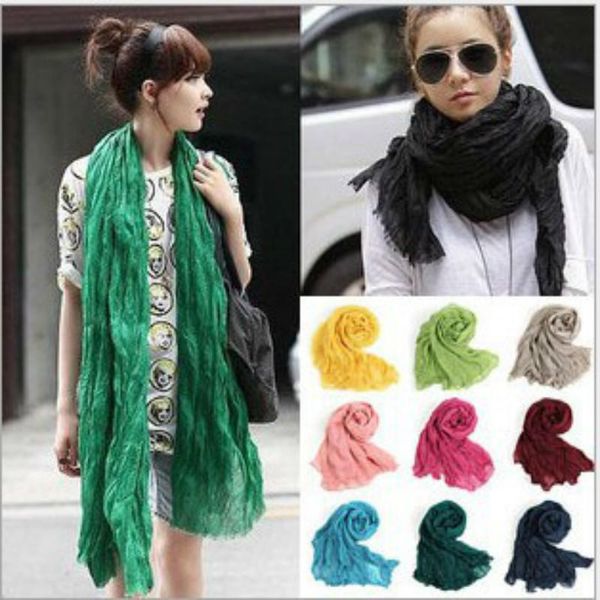 

colorful women's soft wrinkle long cotton crinkle scarf shawl