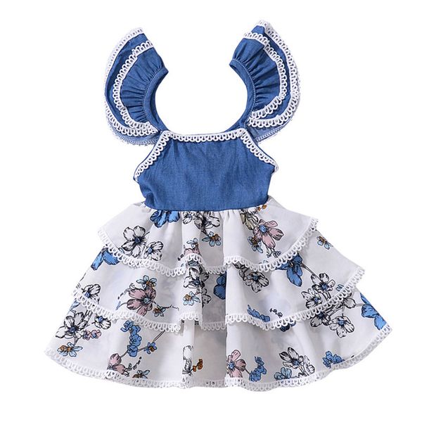 

2018 summer clothes newborn baby lace dress ruffles sleeve dresses for girls vestidos infant clothing backless denim tutu dress, Red;yellow
