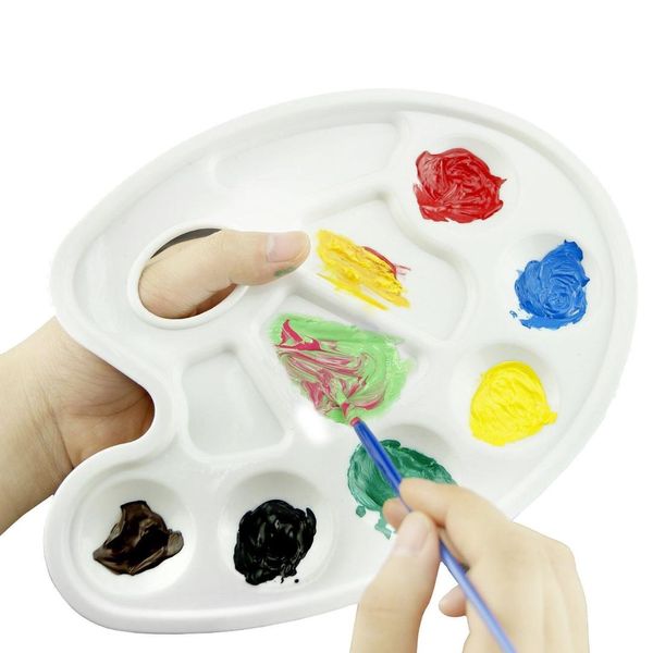 

1x traditional oval mixing art artist alternatives paint tray color palette with white 10 wells thumb hole, Black;red