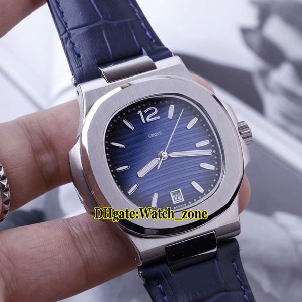 

new sport nautilus date 7118/1 asian 2813 automatic dark blue dial dmens watch silver case leather strap gents watches, Slivery;brown
