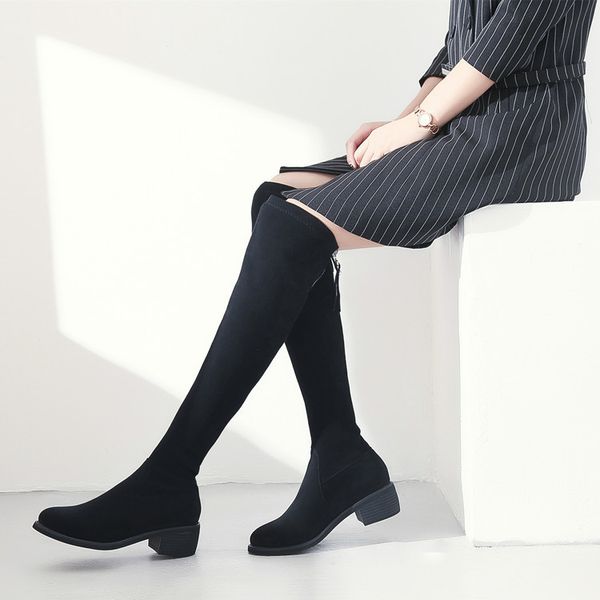 

2018 new boots women's autumn and winter women's shoes with knee boots elastic thin over the knee stretch women, Black