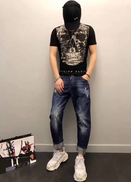 

Men pp luxury t hirt keleton 3d print high treet tee black white lei ure ca ual t hirt hipping