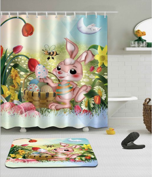 

тема мультфильм кролик pattern занавес ливня яркий фон водонепроницаемый плесени полиэстер шторы пол наборы коврик