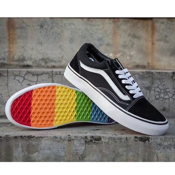 

new designer sneakers old skool high low-classics mens &women skateboarding shoes rainbow bottom sports canvas shoes, Black