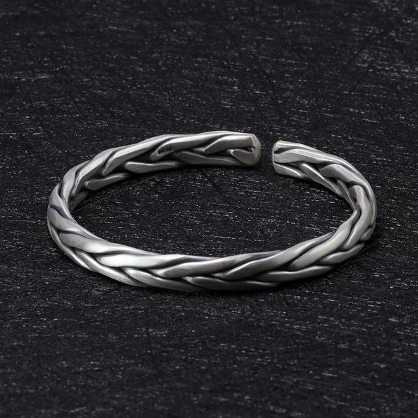 

heavy solid 999 pure silver twisted bangles mens sterling silver bracelet vintage punk rock style armband man cuff bangle, Black