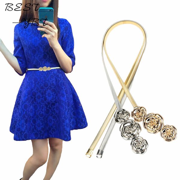 

brand new chic belts for women fashion women metal belt rose clasp front stretch spring waist strap elastic waistband, Black;brown