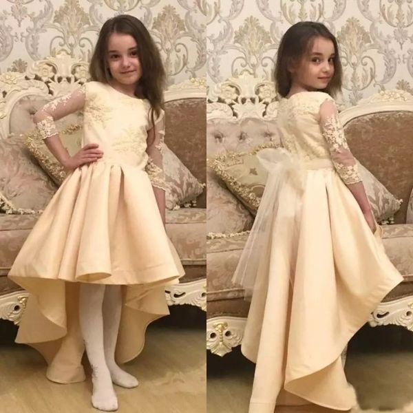 

2018 plus size hi lo long sleeves flower girl dresses, White;blue