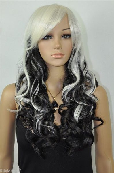 

new-stylish black / white mixed color curly hair wig, Black;brown