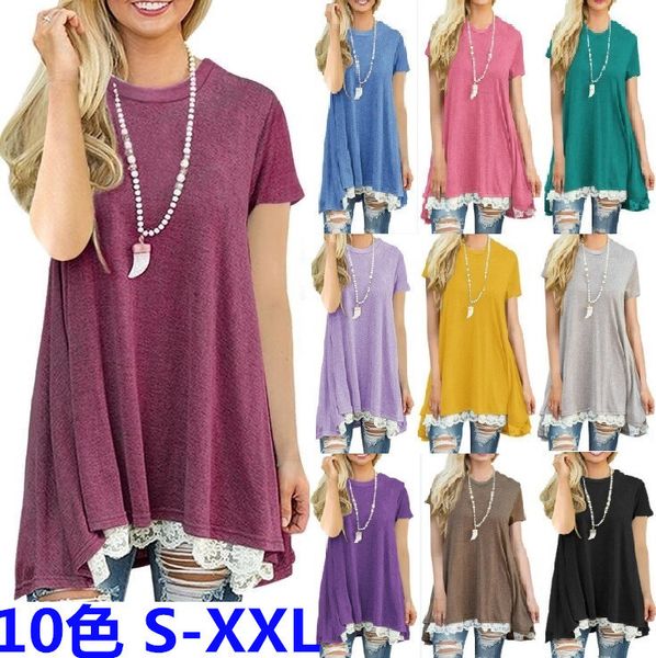 Женщины футболка лето с коротким рукавом футболка плюс размер свободные женщины топы кружева XXL футболка дешевые фарфора Одежда 10 цветов