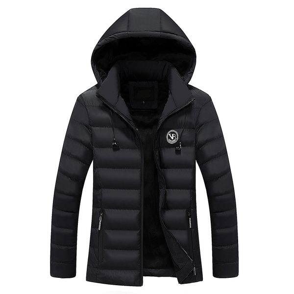 

bolubao new men winter jacket brand clothing fleece lined outerwear headphone hoody warm coats cotton padded male hooded parka, Black