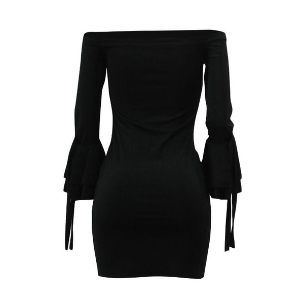 

новый женский рукав рябить solid color bodycon карандаш mini sexy вне-плеча платье свободная перевозка груза 2018, Black;gray