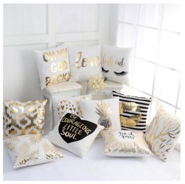 

gold stamping love letter leaves printed pillow case pillow cover sofa pillow sham typ 002