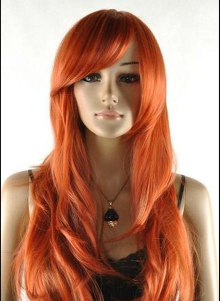 

womens synthetic long cos red brown wavy hair wigs, Black;brown