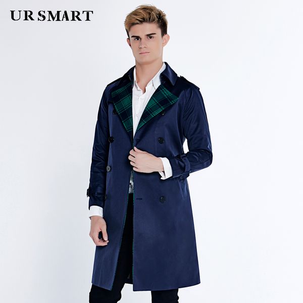 

ursmart new authentic trench coat he defeated the double-breasted waist green grid in the men's windbreaker long coat dust c, Tan;black