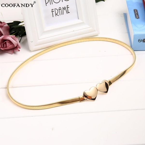 

sprins metal women waistband heart decoration elastic belt slim, Black;brown