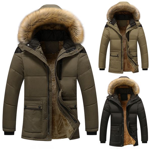 

plus size 5xl men jacket thick jacket down& parkas winter warm hooded parkas male windproof outerwear faux fur parka coat, Black