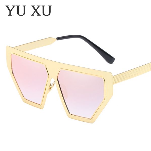 

yu xu new irregular square sunglasses women fashion retro flat sunglasses men large frame metal sunglasses, White;black
