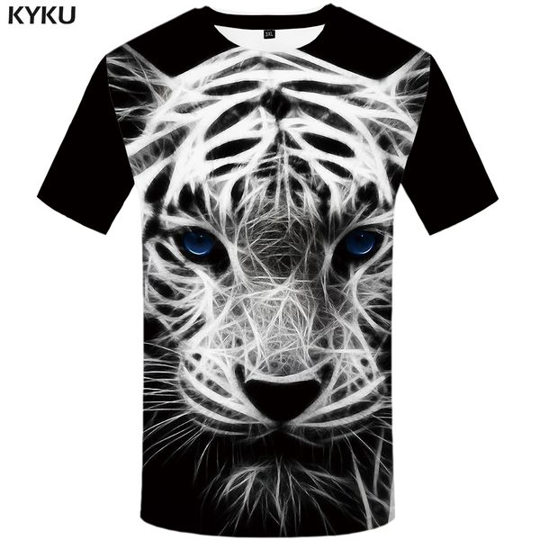 

kyku brand tiger t shirt black shirts white tshirt animal t-shirt clothes plus size men mens casual punk xs-8xl, White;black
