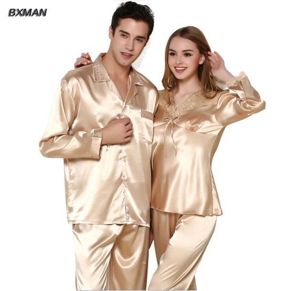 

bxman brand men's pajamas hombre men's satin pajamas rayon solid button turn-down collar full sleeve men silk, Black;brown