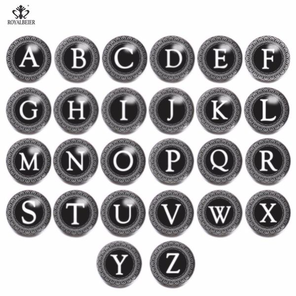 

ROYALBEIER 18mm Snap Button Jewelry 26 Alphabet Letters Round Glass Bead Fit Bracelets Handmade Jewelry Women Gifts KG0007