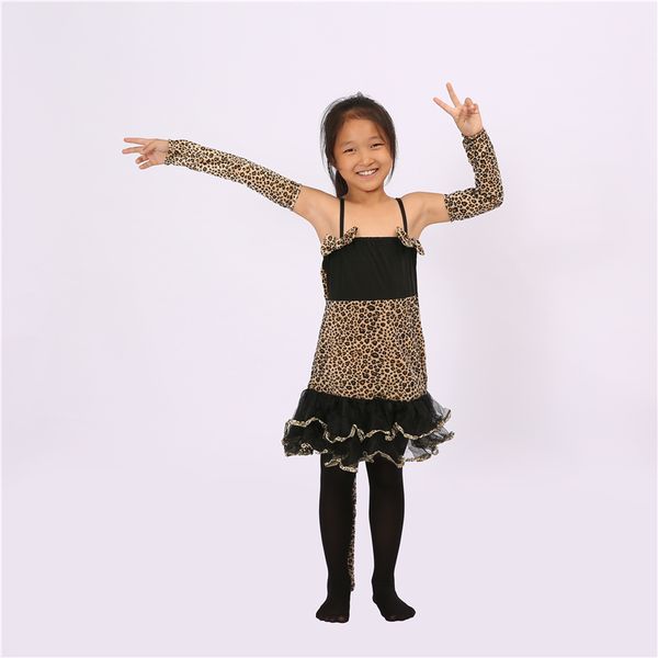 

new leopard costume dress wild leopard jumpsuit animal clothing bodysuit halloween cosplay costume for kids, Black;red