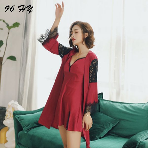 2019 Robe Lace Bathrobe Full Length Autumn Spring Silk Robe Pajamas Set Fashion Lace Dressing Gown Set Knee Length For Women From Sweatcloth 50 77