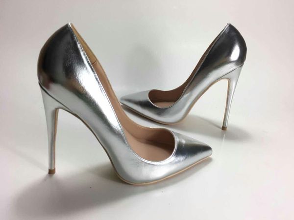 

woman women lady 2019 red fashion silver leather poined toes wedding heels stiletto high heels shoes pumps sole 12cm 10cm 8cm, Black
