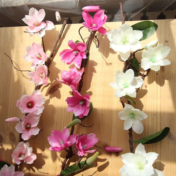 

artificial mangnolia flower vine wedding decorative real touch silk flowers with green leaves for home hanging garland decoration