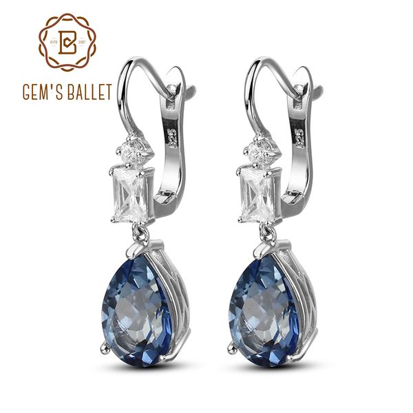 

gem's ballet women's trendy earrings natural iolite blue mystic quartz gemstone water drop 925 sterling silver fine jewelry, Golden;silver