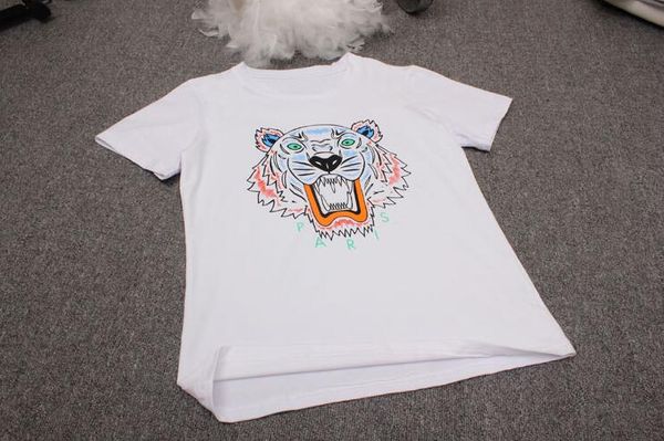 

New fa hion ummer embroidery t hirt men top tiger head letter embroidery t hirt cotton hort leeve t hirt women men top white, White;black