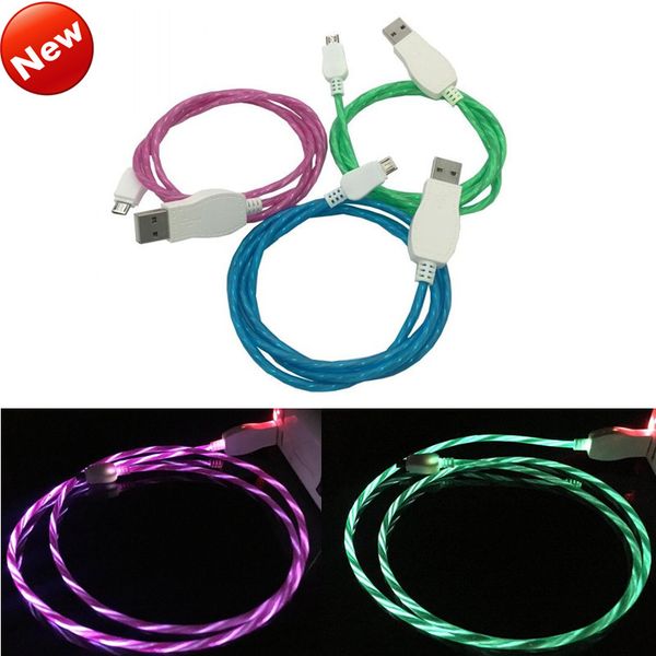 

new arrive flowing visible flashing micro usb charger cable 1m 3ft type c led light up charging data cable cord for samsung htc smartphone