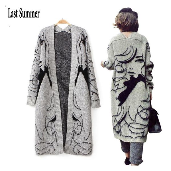 

long sleeve cardigans sweater women 2018 autumn winter fashion new long knitted female cardigan women coat, White;black
