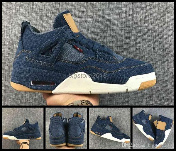 

2018 New 4 4s Denim LS Travis Men Basketball Shoes Mens Blue Jeans Sneakers designer Basket ball Brand Zapatos Sports shoes 41-47