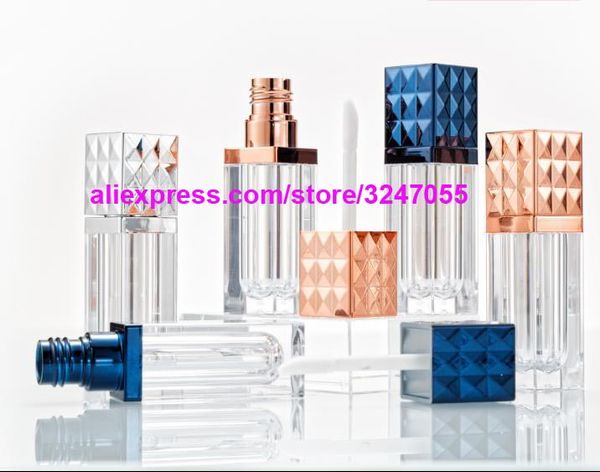 

square rose gold empty cosmetic lip gloss tube, professional beauty silver lipstick refillable bottle, blue lip oil container