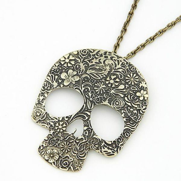 

skull pendants gothic sweater long necklaces antique silver bronze color skeleton alloy pendant necklace punk jewelry