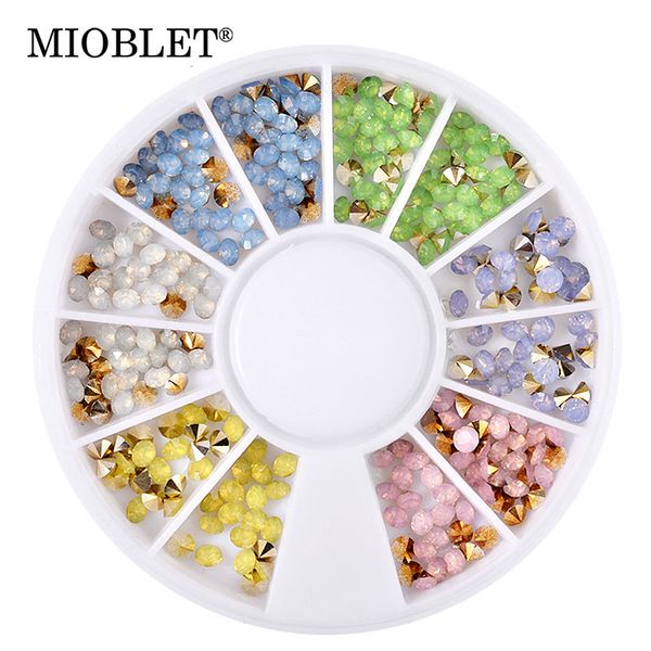

mioblet colorful crystal nail rhinestones white purple pink opal sharp bottom glass gems in wheel 3d charm nails art decorations, Silver;gold