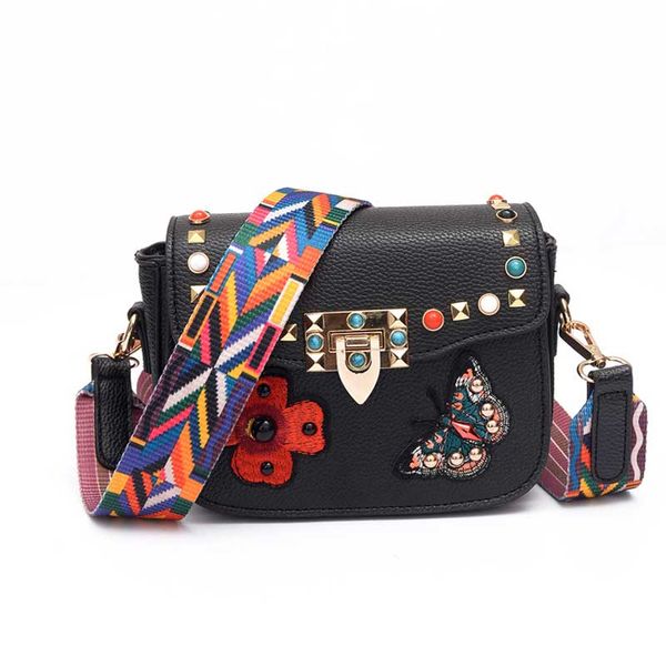 

2017 luxury handbags women bags designer crossbody bags fashion rivet shoulder embroidered flowers women messenger