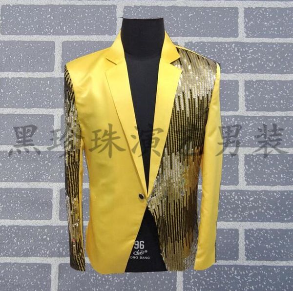 

yellow men suits designs masculino homme terno stage costumes for singers men sequin blazer dance clothes jacket style dress, White;black