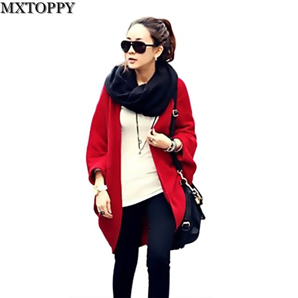 

2017 new fashion women casual korea shawl batwing sleeves cape lady knit sweater coat woolen female cardigans, White;black